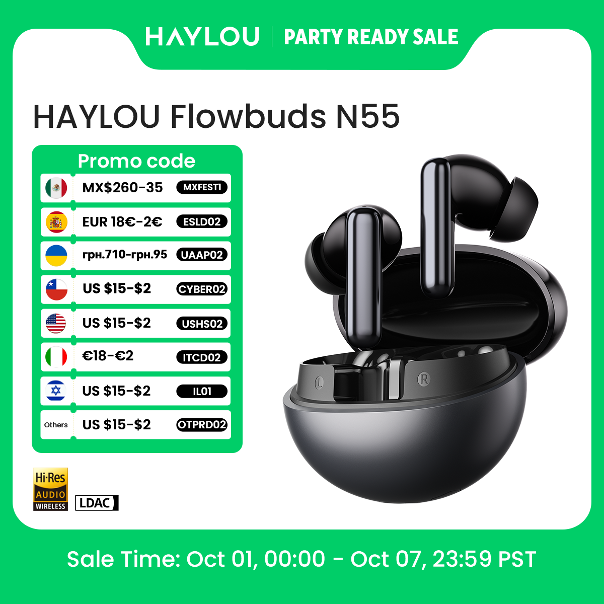 Type C Wired Earphones With Mic - Écouteurs sans fil HAYLOU Flowbuds N55,