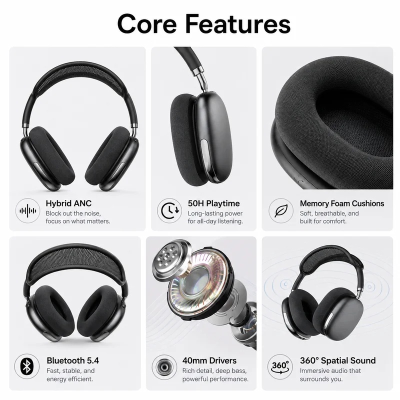 Casque sans fil Bluetooth ANC  - Anc Wireless Over Ear Headphones avis et prix